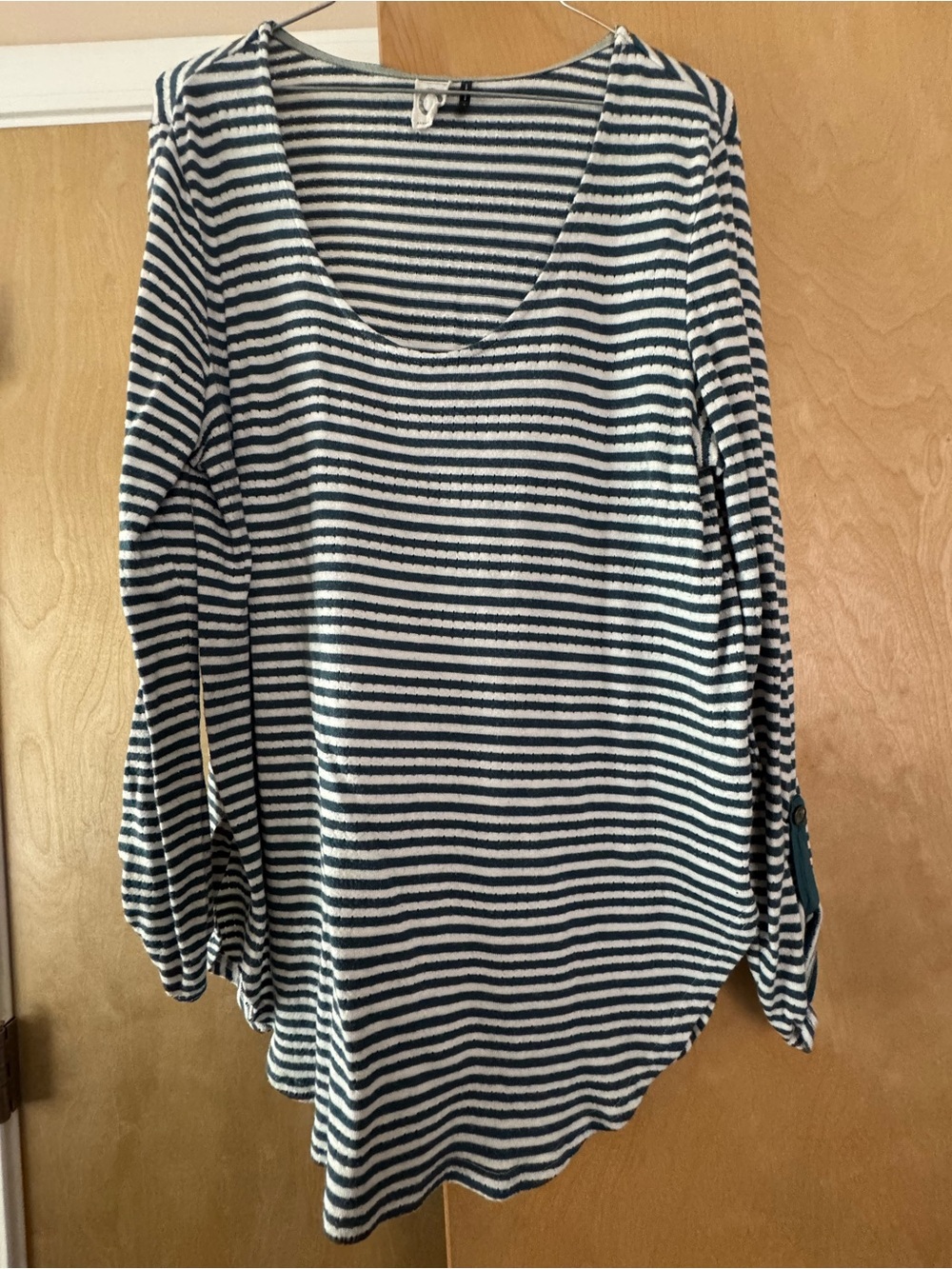 Anthropologie Navy & White Striped Scoop-Neck Long Sleeve Top